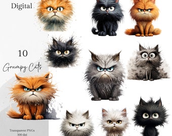 Grumpy cats Clip Art Cats clip art Grumpy cats cartoon clipart Cute cats PNG Funny Cats Clip Art, Cute Animals PNG, Cute Cats Commercial use