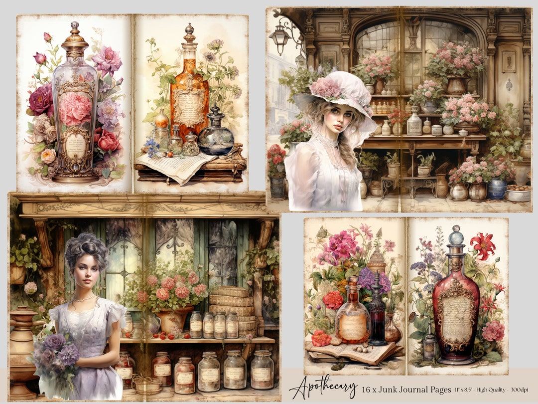 Apothecary Junk Journal Pages, Digital Scrapbook Paper Kit, Herbal Junk ...