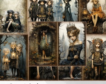 Gothic Fairies Junk Journal Pages, Printable Collage Ephemera (Digital Download)
