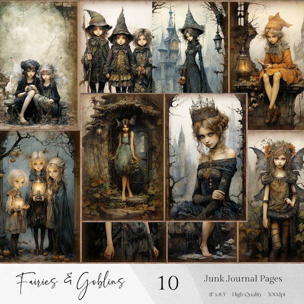 Gothic Fairies Junk Journal pages, Printable Fairytale Journal Pages, Gothic Fairy Collage, Gothic Fairy Ephemera Scrapbooking, Fairy Papers