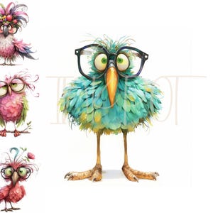 Oiseaux fantaisistes, oiseaux originaux, oiseaux des cliparts, des cliparts numériques, des cliparts aquarelle 12 JPG de haute qualité en téléchargement numérique, éphémères