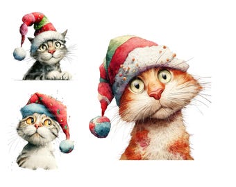 Christmas Cat Clipart 14 High Res Watercolour JPGs for Junk Journaling  Card Making, Digital Download Funny Christmas Cats