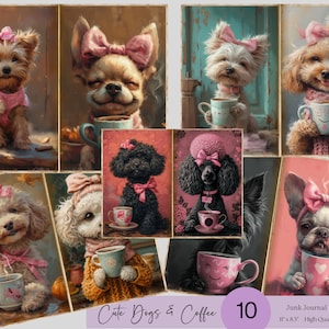 Diario basura de chicas perritas, diario basura de perros con café, diario basura de perros, papeles digitales de perros lindos, diario basura de café, efímeras de perros
