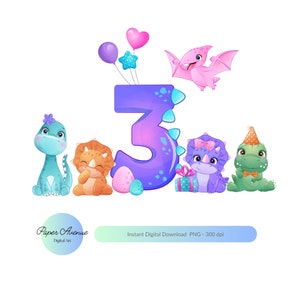 Dinosaur PNG design Cute Dinosaurs for girls PNG Pink Dinosaur png Dinosaurs Sublimation design for T shirts Dinosaur 3rd birthday girl