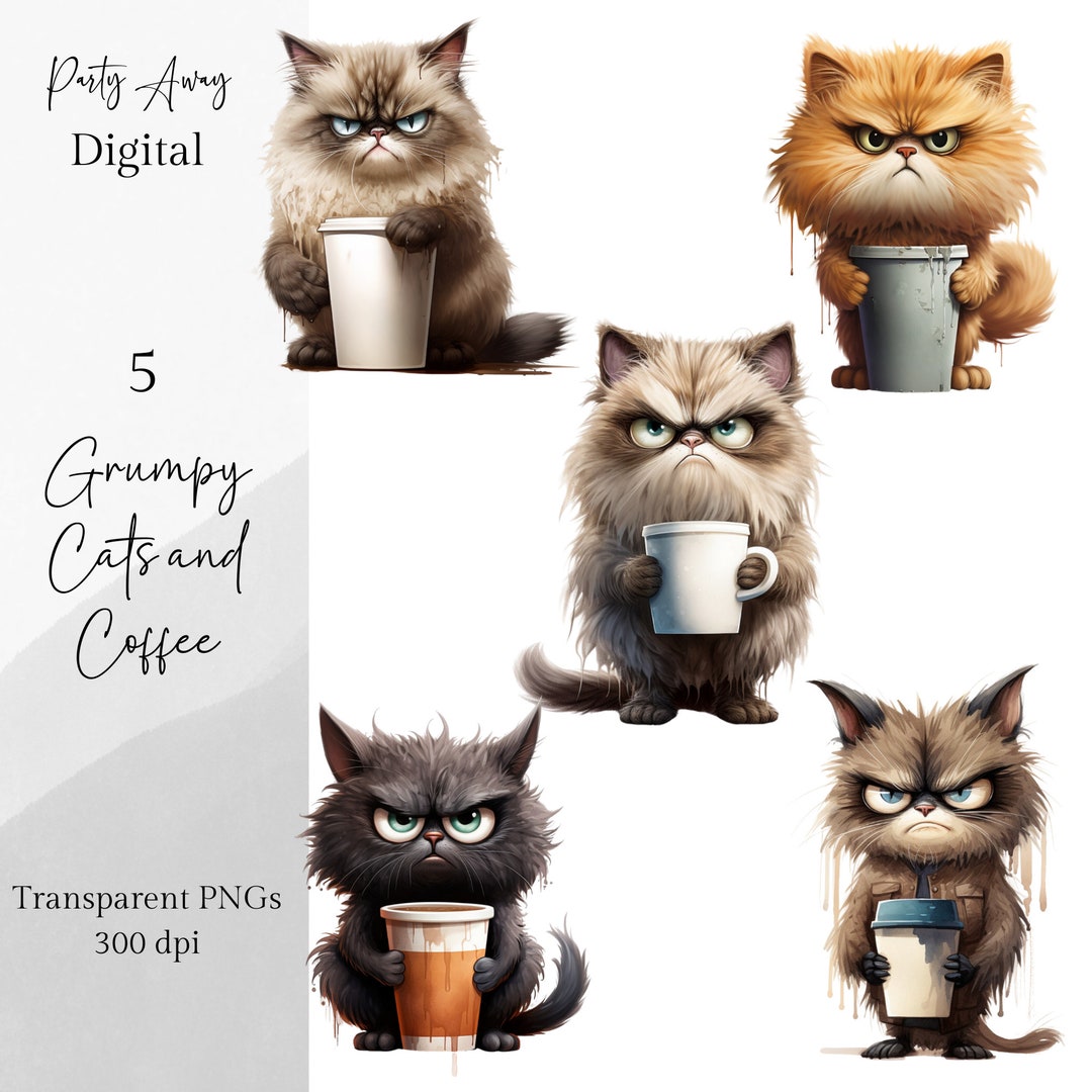 Grumpy Cats Clipart Grumpy Cat PNG Clipart Bundle, Coffee Clipart ...