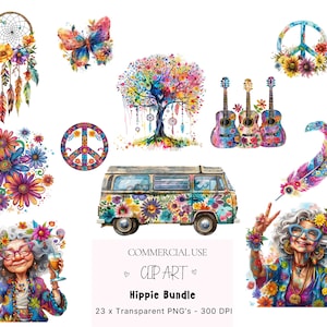 Boho Hippie Clipart: Mixed Media Graphics (23 PNGs Digital Download