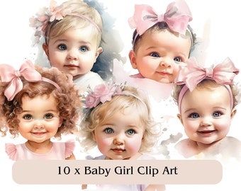 Watercolor Baby Girl Clipart Bundle: Baby Shower Graphics (Digital Download)