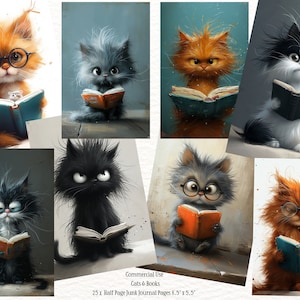 Journal indésirable pour chats, chats avec des livres, journal indésirable pour chats, pages imprimables de journal pour chat, papiers numériques chat mignon, carnet de livres indésirables, éphémères chats