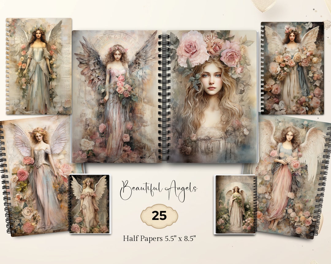 Vintage Angel Junk Journal Pages, Digital Scrapbook Paper Kit, Heavenly ...