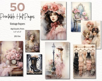 50 Vintage Victorian Papers: Junk Journal Ephemera (8.5x5.5" JPEG Files)