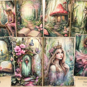 Pages de journal indésirables fées, papier numérique fée vintage, papier de scrapbooking fantastique éphémères fées imprimables, kit de journal Cottagecore fée des forêts