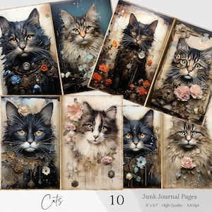 Kit diario spazzatura di gatti, collage di gatti stampabile, kit di carta digitale di gatti, diario spazzatura digitale di gatti carini, carte digitali di gatti effimeri di gatti