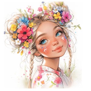 Watercolor Flower Girls Clipart: High-Res JPGs for Crafts (Digital Download)