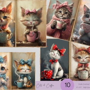 Journal des objets indésirables pour chats, chats avec du café indésirable, pages de journal imprimables pour chats, papiers numériques chat mignon, journal pour le café indésirable, éphémères chats