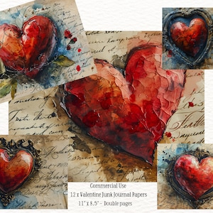 Valentine&#39;s Day Papers Collage Printable Junk Journal, Valentine Junk Journal Kit, Valentine Digital papers Papers Collage sheet, Valentine