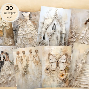 Hochzeit Junk Journal Zubehör Hochzeit Beige Weiß Papers, Scrapbook-Papier Hochzeit Ephemera Shabby Chic Hochzeit Junk-Journal Hochzeit Ephemera