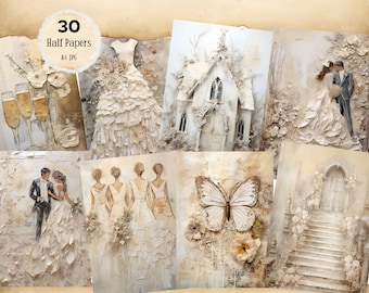 Shabby Chic Wedding Paper Ephemera, Beige Scrapbook Pages (Digital Download)
