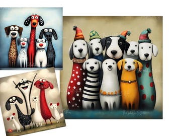 Funny Dogs Watercolor Clipart: High-Res JPGs for Junk Journals (Commercial Use, Digital Download)