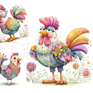 Schrulliges Huhn Clipart 17 hochauflösende Aquarell JPGs für Junk Journaling, Scrapbooking Kartenherstellung Digital Download Lustige Hühner Bunt