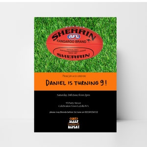 AFL birthday invitation, Aussie Rules Birthday invitation,  editable Invite AFL Birthday Party, Boys or girls party. Editable to any age.