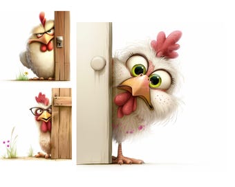 Peeking Chickens Clipart 12 Hi Res JPG Files Digital Download, Watercolour Clipart Digital Download