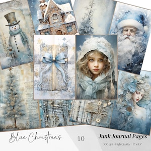 Blue Christmas Junk Journal Kit Mixed Media, Christmas Ephemera, Christmas ATC Cards, card making Christmas Digital Papers, Vintage Ephemera
