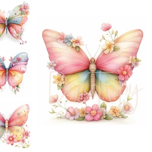 Schöner Schmetterling mit Blumen Clipart 16 hochauflösende Aquarell JPGs Junk Journal Schmetterlinge Blumen Clipart Digital Printable Ephemera