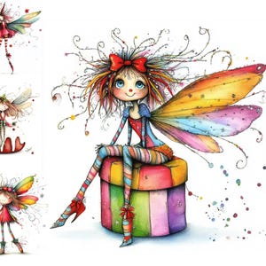 Imágenes prediseñadas de hadas extravagantes, 12 archivos JPG de acuarela de alta resolución para diarios basura, álbumes de recortes, fabricación de tarjetas, imágenes prediseñadas de hadas navideñas, fantasía, caprichosas