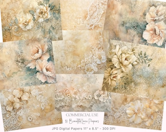 Vintage digitaal papier kant: antieke bloemen plakboekpagina's (digitale download)