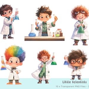 Original Science Boy Clipart 11 fichiers JPG aquarelle haute résolution pour la journalisation indésirable, le scrapbooking, la fabrication de cartes, les dames fantaisistes en téléchargement numérique