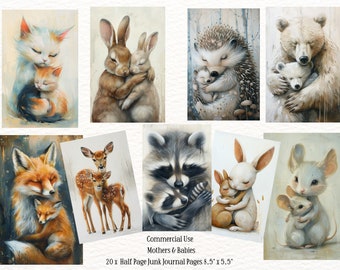 Woodland Animals Junk Journal Kit: Forest Collage Cute Aninals - digital download
