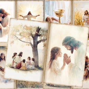 Kit de diário de fé com papel, itens digitais em aquarela para cristianismo, diário de Jesus com papel, arte de parede cristã, pacote de itens digitais