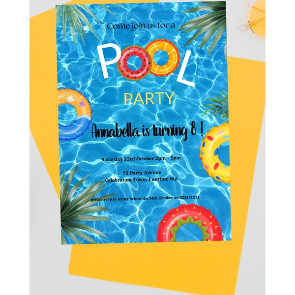 Editable Pool Party Invitation Template Pool Birthday Party Instant DownloadPool Party Invite,Instant Download Pool Party Invite for any age