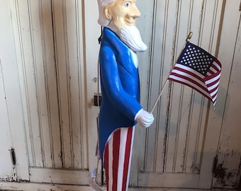 Blow Mold Nostalgic Uncle Sam With Flag Made In America Union Products LIGHTED