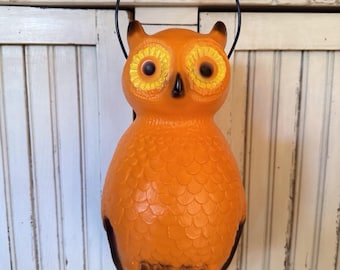 Blow Mold Halloween Orange Hanging Owl 14” Inches Union New Lighted