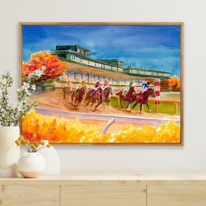 Example of framed canvas. Print does not come framed. This is an example only. Keeneland Race Track Fall Meet II - Watercolor Art Print Kentucky horse racing, watercolor equestrian art print