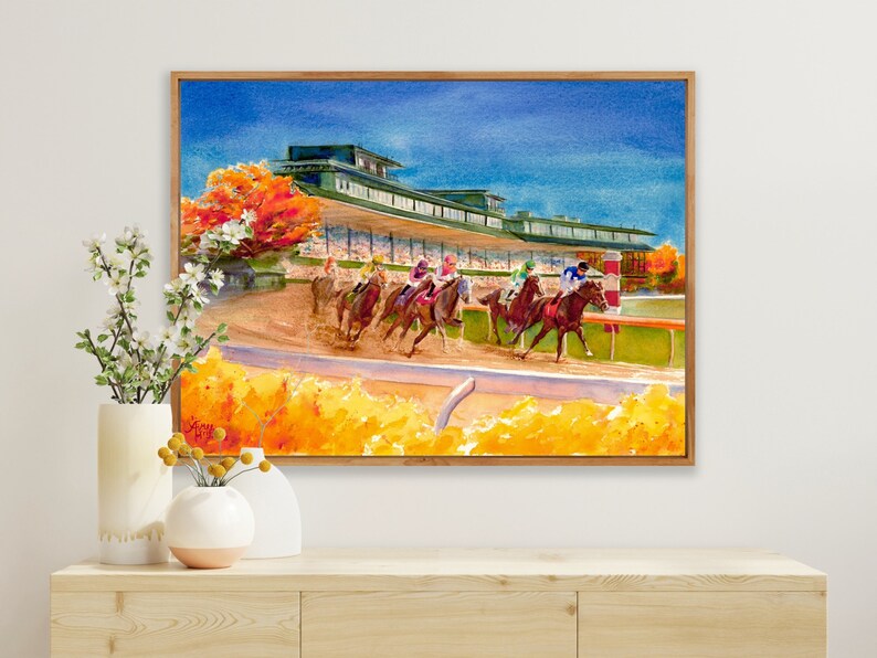 Example of framed canvas. Print does not come framed. This is an example only. Keeneland Race Track Fall Meet II - Watercolor Art Print Kentucky horse racing, watercolor equestrian art print
