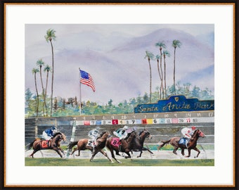 Racing to Glory: Thoroughbreds at Santa Anita Horse Racing Artwork