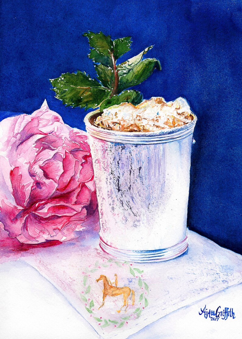 Mint Julep and Peony watercolor art print Kentucky Derby Etsy