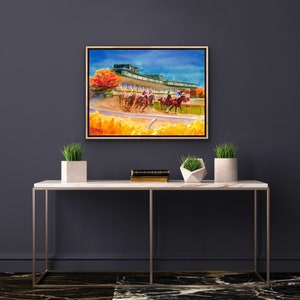 Example of 24x32" framed canvas. Print does not come framed. This is an example only. Keeneland Race Track Fall Meet II - Watercolor Art Print Kentucky horse racing, watercolor equestrian art print