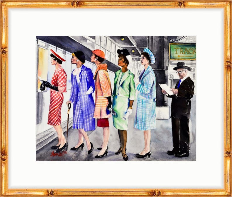 Place Your Bets: Vintage Ladies Horse Racing Art Print, Equestrian Style, Saratoga, Keeneland horse racing fashion image 8