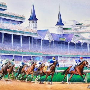 The Kentucky Derby at Churchill Downs First Turn horse racing art print