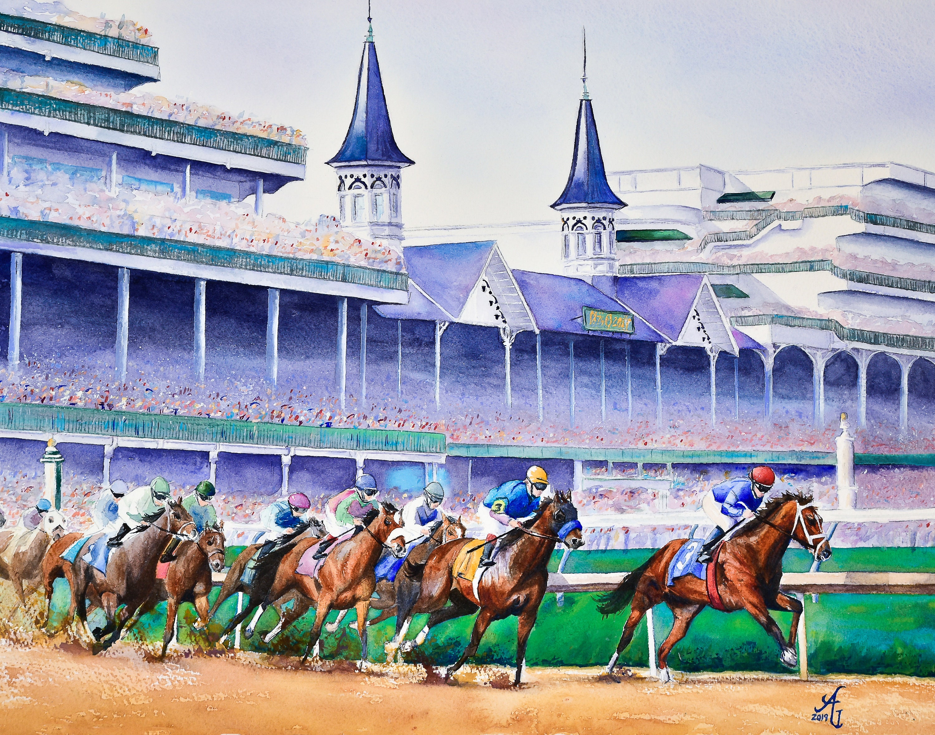 The Kentucky Derby at Churchill Downs Horse Racing Art Print Etsy