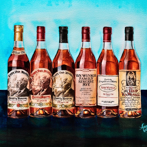 The Pappy Portrait - Old Rip Van Winkle family of bourbon whiskeys BLUE