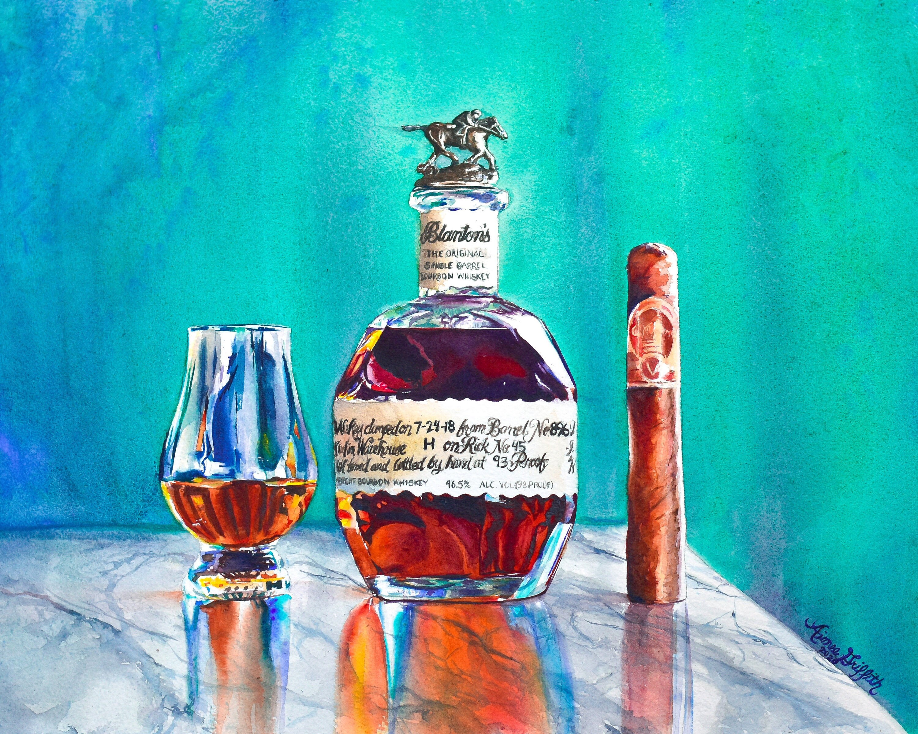Blanton's Night Cap Watercolor Painting Print of Bourbon Etsy