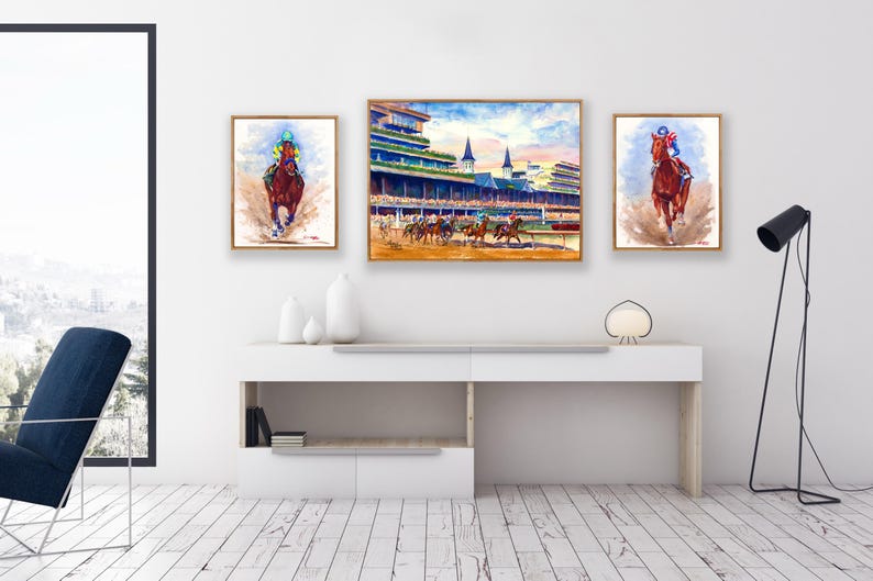 Kentucky Derby Golden Hour Sunset Over Churchill Downs | Horse Racing Watercolor Print | Lexington KY Equestrian Art by Aimee Griffith imagem 16