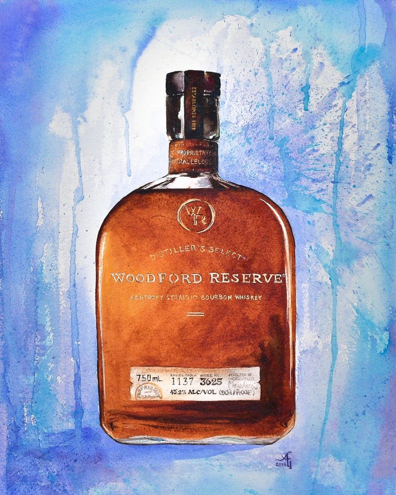 Woodford Reserve bourbon bottle painting print | Etsy