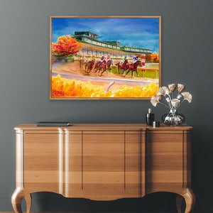 Example of framed canvas. Print does not come framed. This is an example only. Keeneland Race Track Fall Meet II - Watercolor Art Print Kentucky horse racing, watercolor equestrian art print