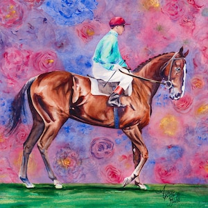 Floral feminine Kentucky Derby equestrian print of Regret, the first filly to win the Kentucky Derby