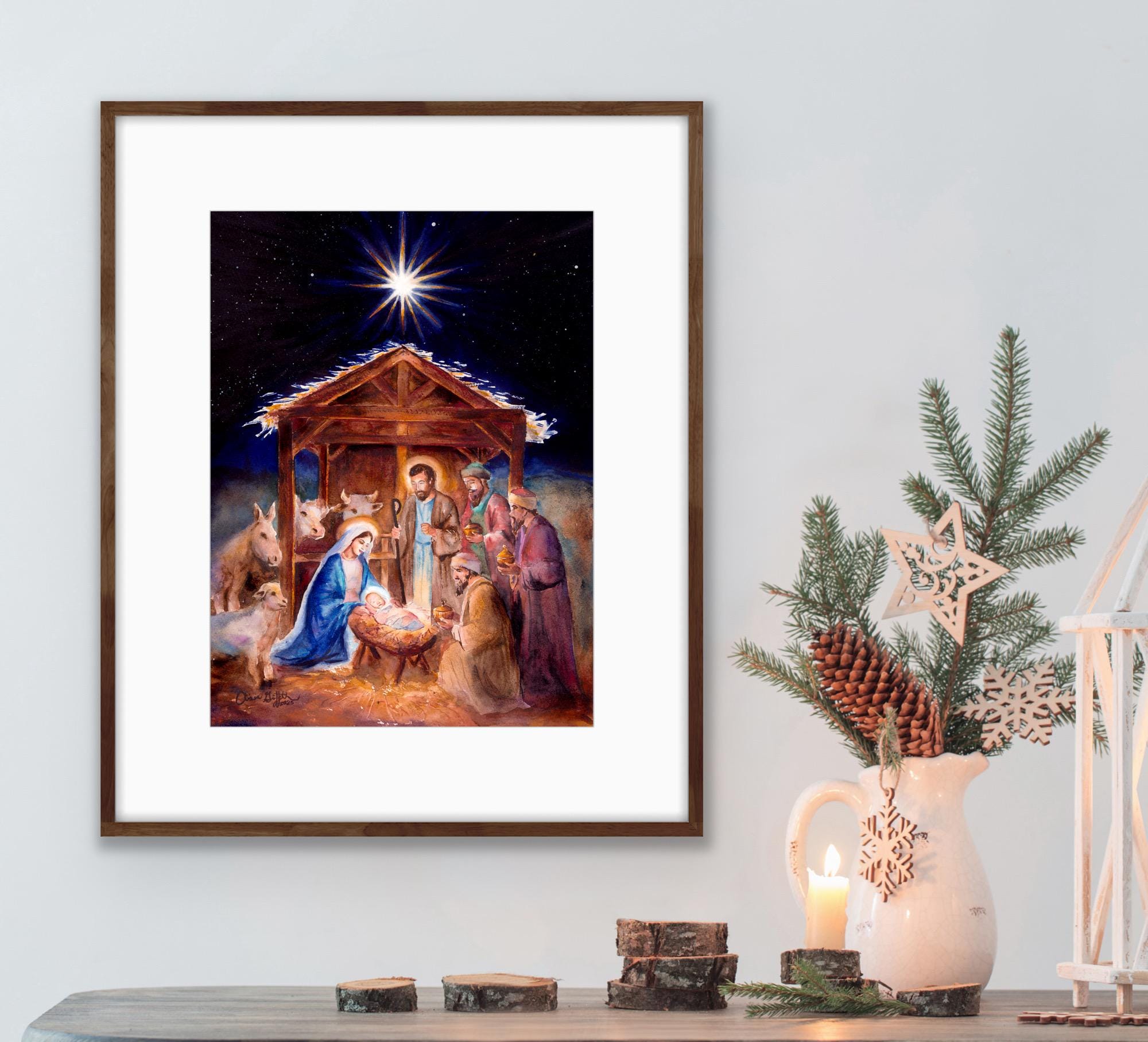 Nativity Christmas Art Print | Holy Family Watercolor | Heirloom ...